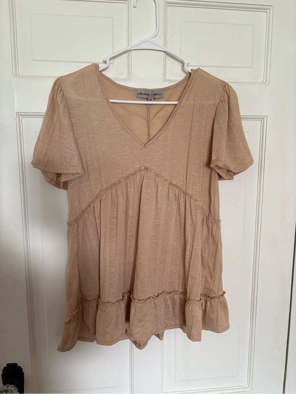 Absolutely Famous Beige V-Neck Ruffle Swing Tunic